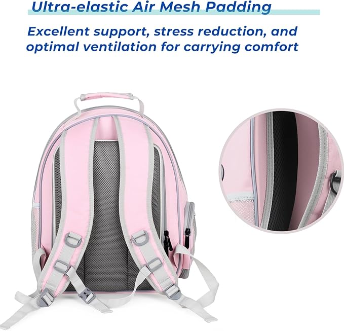 Lollimeow Cat Carrier Backpack, Bubble Expandable Backpack Carrier, Pets and Small Dogs,Airline-Approved, Designed for Travel, Hiking, Walking &amp; Outdoor Use (Square Back Expandable-Pink)