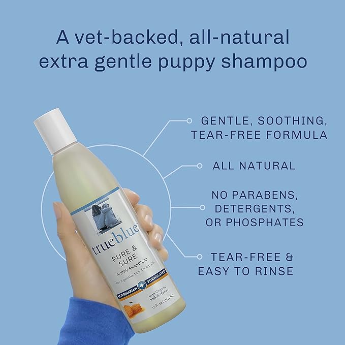 TrueBlue Pure &amp; Sure Puppy Shampoo – Cleansing Wash, Deodorizing, Moisturizing – Toxin Free, Milk, Honey Natural Botanical Blend – Tearless Dog Shampoos – 12 Fl. Oz.