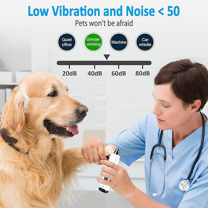 Casfuy Dog Nail Grinder with 2 LED Light for Large Medium Small Dogs - 3X More Powerful 2-Speed Electric Pet Nail Trimmer Rechargeable Quiet Painless Paws Grooming &amp; Smoothing Tool (White)