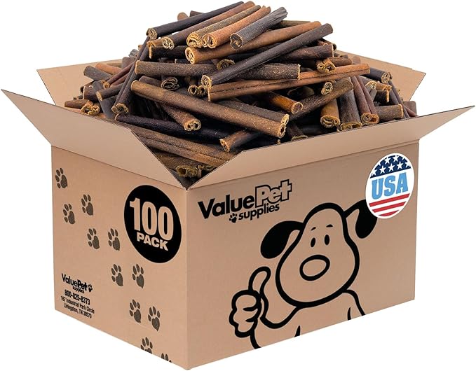 ValueBull USA Collagen Sticks for Dogs, 6 Inch Medium Chews, Natural Long-Lasting Dog Treats, 100 Count Bulk Pack - Promotes Joint, Skin &amp; Coat Health with Glucosamine and Chondroitin