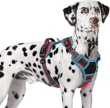 Eagloo Dog Harness for Large Dogs, Easy Wearing with 3 Buckles, Adjustable No Pull Pet Harness with 2 Rings for Walking, No Chock Reflective Soft Padded Vest with Control Handle, Red &amp; Teal, XL