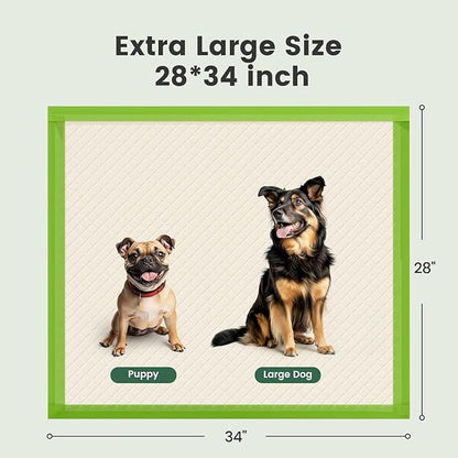 Gardner Pet Dog Pee Pads Extra Large 28"x34", XL Thicker ECO Green Disposable Puppy Training Pads Super Absorbent Full Edge-Wrapping Pad for Dogs, Puppies, Cats, Rabbits (10 Count)