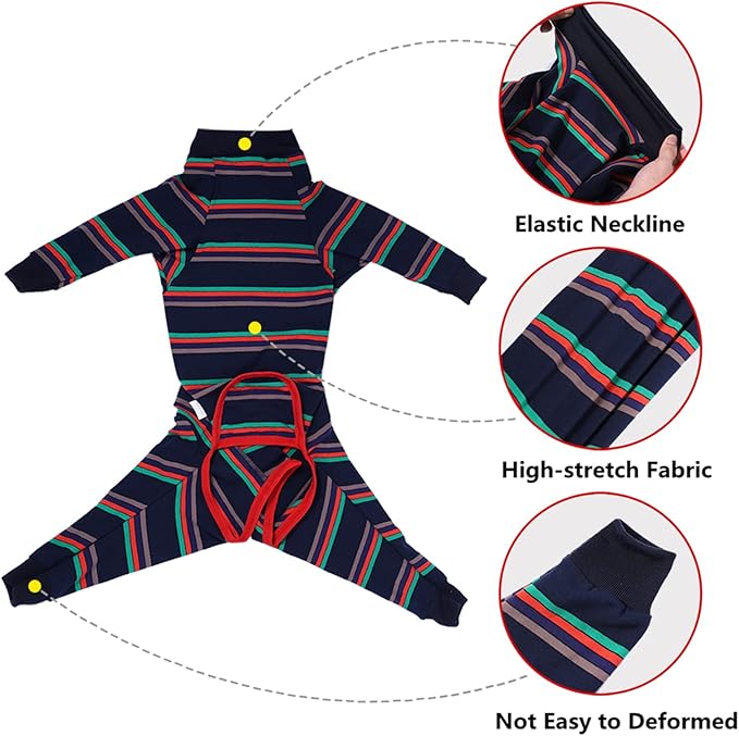 Dog Recovery Suit, Abdominal Wound After Surgery Wear, Prevent Licking Wounds, E-Collar &amp; Cone Alternatives, Long Sleeve Postoperative Shirts Dog Pajamas Prevent Shedding(Large, Blue)