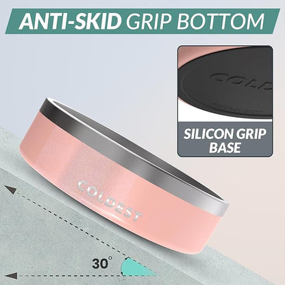Coldest Dog Bowl - Anti Rust Metal, Non Slip, 3 Layers Insulated Stainless Steel Dog Bowls - Spill Proof &amp; Heavy Duty - Water Bowl for Dogs, Cats &amp; Pets, Dish Washer Safe (42 oz, Forever Pink Glitter)