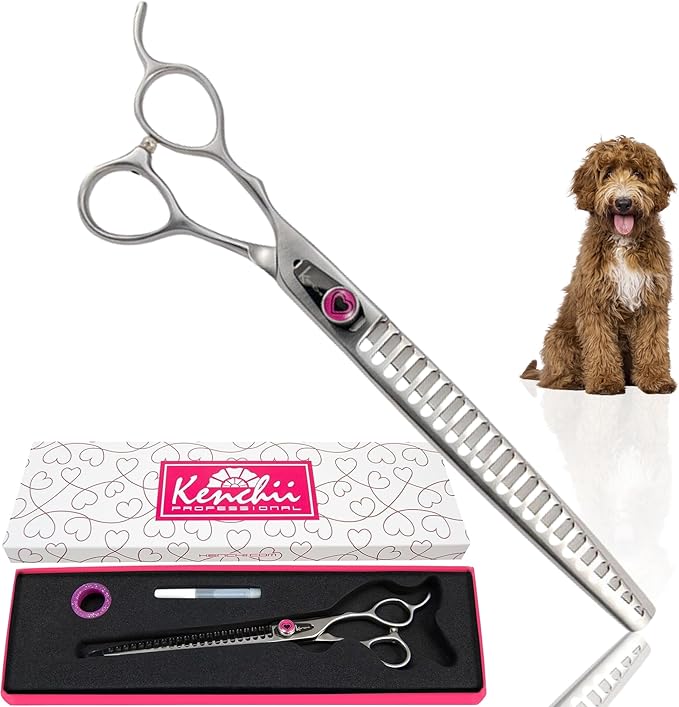 Kenchii Love Left Handed Dog Grooming Scissors, 22 Tooth Blender Shears, Dog Scissors for Grooming, Professional Pet Grooming Scissors, Ergonomic &amp; Comfortable