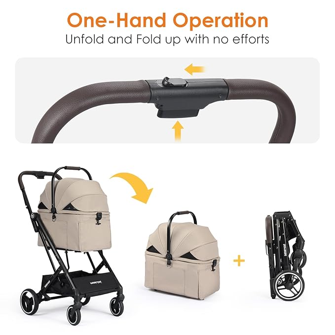 X2 Pet Stroller, Dog Cat Stroller for Small Pets Under 44lbs, Equipped with Detachable &amp; Foldable Carrier, Waterproof Pad &amp; Sunshade Canopy,Camel (Camel)