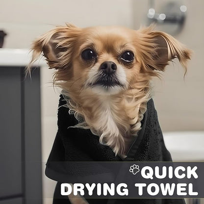 Chumia 4 Pack Dog Towels for Drying Large Microfiber Grooming Tools Absorbent Soft Bath Supplies with Embroidered Paw for Small Medium Pet Products (30 x 50 Inch,Blue,Black,Gray,Brown)