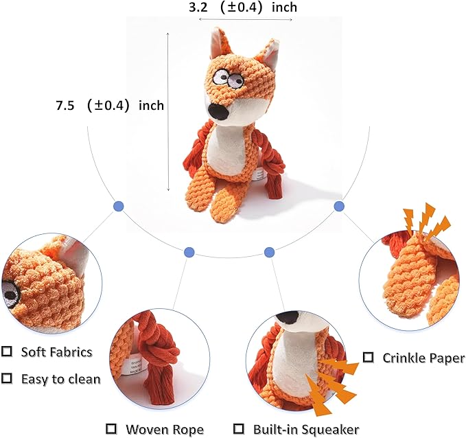 Nana Petit Fox Squeaky Dog Toys for Small &amp; Medium Dogs – Plush Chew Toy, Interactive Puppy Teething Toys for Aggressive Chewers, Cute Stuffed Animal for Play, Training &amp; Indoor Fun
