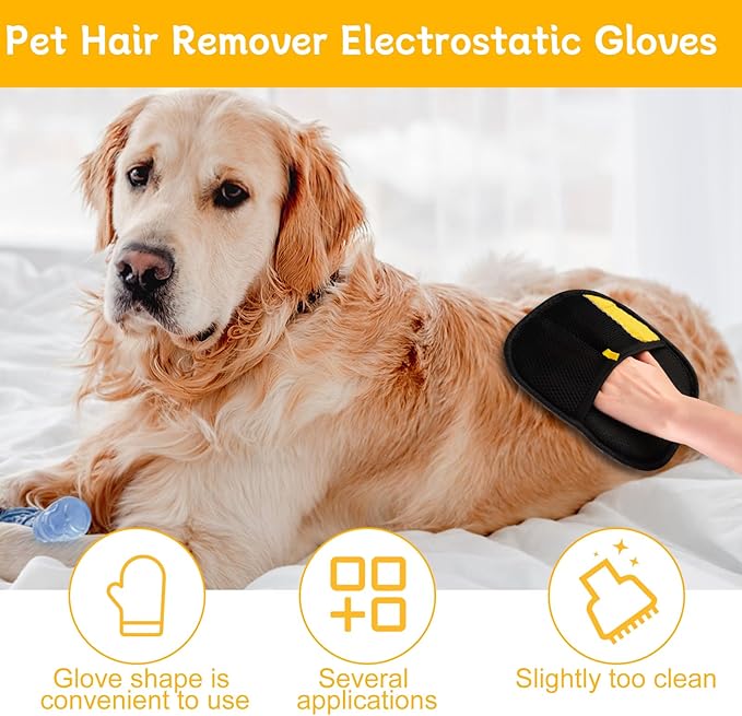 3 PCS Pet Hair Remover Electrostatic Gloves, Electrostatic Gloves Pet Hair, Reusable Pet Hair Removal Glove for Cats &amp; Dogs, Premium Cat &amp; Dog Hair Remover Mitt for Couch Furniture Carpet Car Seat