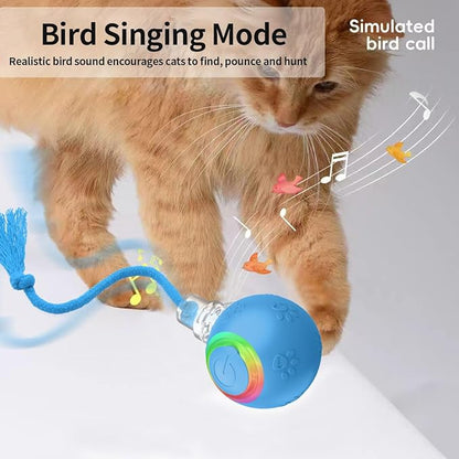 Interactive Cat Toys, Automatic Moving Cat Toys for Bored Indoor Adult Cats, Fast Rolling, Chirping &amp; Motion-Activated Kitty Toys, Fun Gift for Cats with Speedy Tail 2.0, USB Rechargeable, Blue