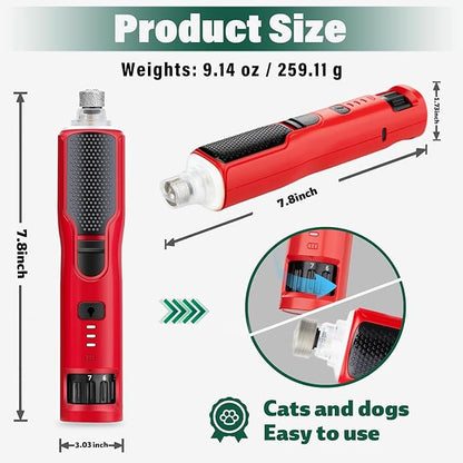 Dog Nail Grinder 7-Speed &amp; 360° LED Light, Professional Pet Nail Grinder for Dogs and Cats, Electric Dog Nail Trimmer Painless Paws Grooming &amp; Smoothing Tool for Large Medium Small Dogs Cats Pets