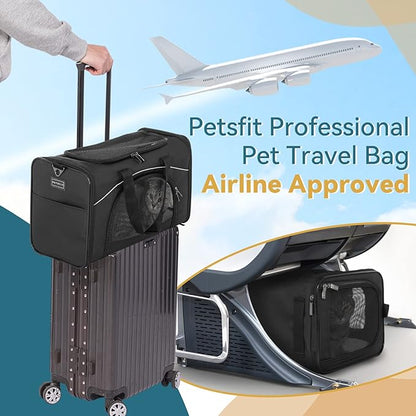 Petsfit Two-Way Placement Pet Carrier Airline Approved, Cat Carriers for Kittens, Puppies,Rabbit,Hamsters, Washable,Black