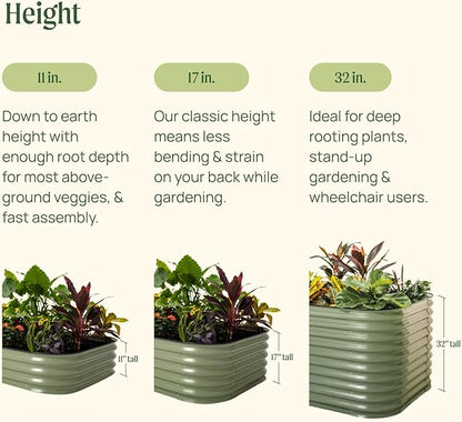Vego garden Raised Garden Bed Kit, 11" Tall 6 in 1 Modular Metal Raised Planter Bed for Vegetables Flowers Patio Ground Planter Box, Modern Gray