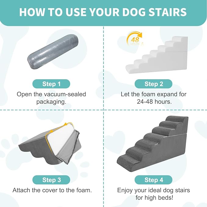 7-Step Dog Stairs for High Bed - 29.5" Adjustable Dog Ramps for Couch, Non-Slip Sturdy Pet Steps for Small Dogs, Washable Cover, Removable Modular Design, Dual 11.8” &amp; 17.7” Steps for Custom Height