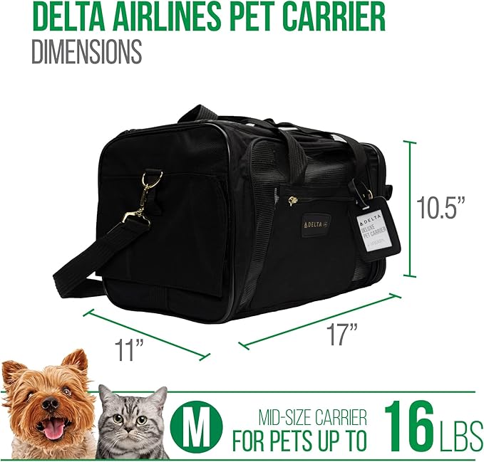 Sherpa Delta Airlines Travel Pet Carrier, Airline Approved &amp; Guaranteed On Board - Black, Medium