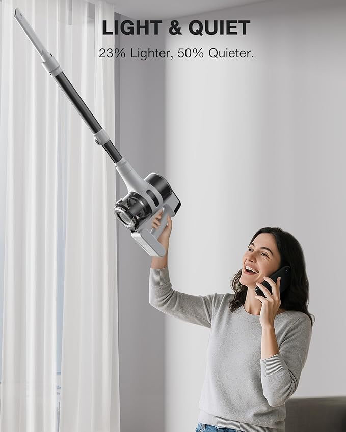 Cordless Stick Vacuum Cleaner for Home, Lightweight Rechargeable Vacuum with 55min Runtime, Powerful Suction, Green LED Headlight, 9-in-1 Pet Hair Carpet &amp; Hardwood Floor Cleaner