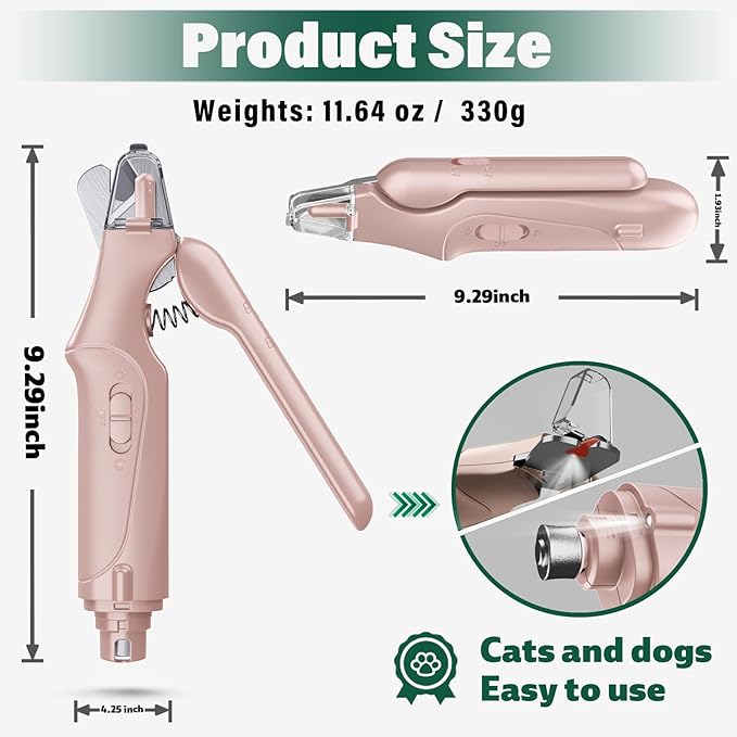 2 in 1 Cat Nail Clippers &amp; Dog Nail Clippers Trimmers for Large Medium Small Dogs Cats Claw Trimmer Quick Sensor and Safety Guard USB Rechargeable with 2 LED Lights Dogs Nail Trimmer