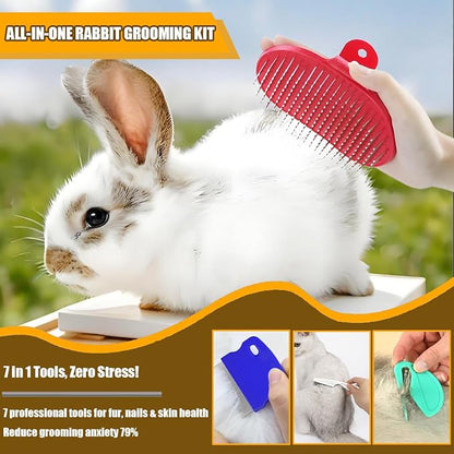 Rabbit Grooming Kit – Bunny Grooming Kit with Shedding Brush, Nail Clippers &amp; Comb – Small Animal Grooming Supplies for Rabbits, Guinea Pigs, Hamsters, Ferrets - Small Pet Shedding &amp; Care (Pink)