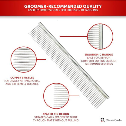 Warren London Cat DeMatter Pro Max | 9" Copper Grooming Comb for Cats | Detangles Mats, Knots &amp; Loose Fur – Gentle, No-Pull Design for Long, Thick, or Tangled Coats | Professional Cat Grooming Tool