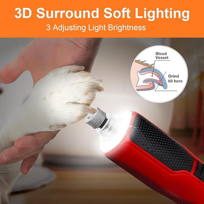 Dog Nail Grinder 7-Speed &amp; 360° LED Light, Professional Pet Nail Grinder for Dogs and Cats, Electric Dog Nail Trimmer Painless Paws Grooming &amp; Smoothing Tool for Large Medium Small Dogs Cats Pets