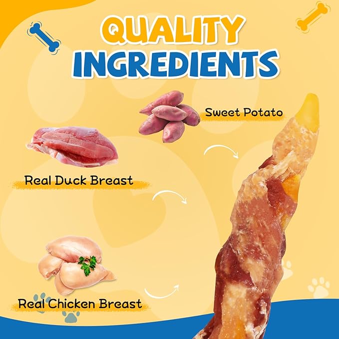 gazeupon Dog Treats，Chicken&amp;Duck Wrapped Sweet Potato，Healthy Training Snacks for Dogs, Rawhide Free,14.1 oz