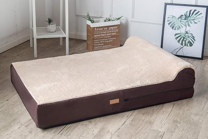 KOPEKS Jumbo Orthopedic Dog Bed - 7-inch Thick Memory Foam Pet Bed with Pillow with Removable Cover &amp; Free Waterproof Liner - for Large Breed Dogs, XL, Brown-Plush Top