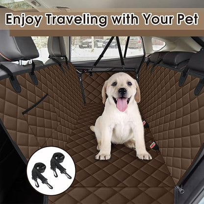 Waterproof Dog Car Seat Cover for Back Seat - Durable, Scratch Proof Pet Hammock with Nonslip Design &amp; Storage Pockets, Fits Cars, SUVs, Trucks - L, Coffee/Black