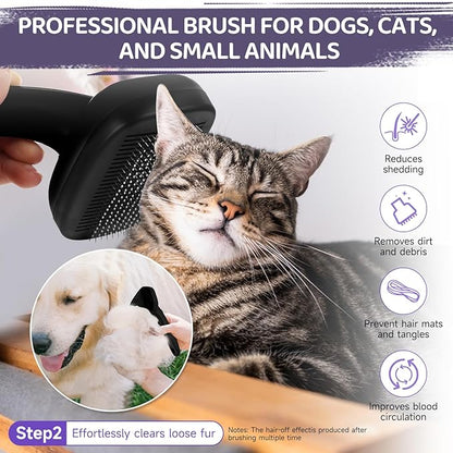 Dog Brush Kit – 3 PCS Grooming Set with Self-Cleaning Brush, Undercoat Rake &amp; Pet Bath Brush. Great for Shedding, Tangles &amp; Dirt Removal – Ideal for Long &amp; Short Haired Dogs &amp; Cats, Black