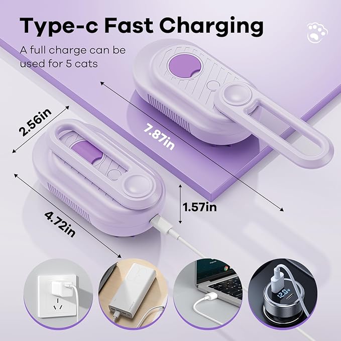 Cat Steam Brush for Shedding, 4 in 1 Rechargeable Steam Brush for Cats and Dogs, Anti-Static, Massage, Cleaning, Shedding &amp; Combing All In One! (purple)