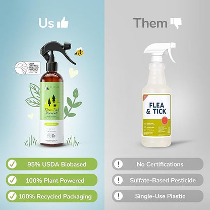 kin+kind Plant-Based Flea &amp; Tick Spray for Dogs and Cats with Lemongrass - Essential for Flea &amp; Tick Treatment - Flea Spray for Dogs and Cats - Pet Supplies 12 fl oz