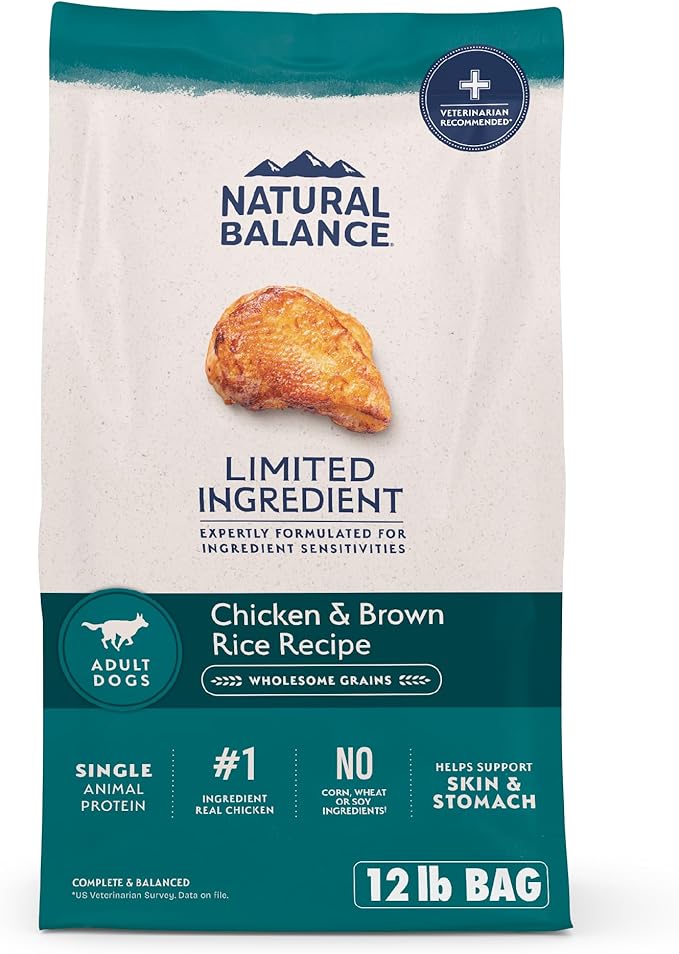 Natural Balance Limited Ingredient Adult Dry Dog Food with Healthy Grains, Chicken &amp; Brown Rice Recipe, 12 Pound (Pack of 1)