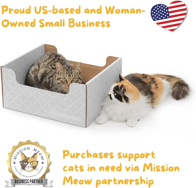 HIDE &amp; SCRATCH Cat Scratcher Box and Cat Bed with Refillable Double-Sided Cardboard Scratch Pad for Indoor Cats