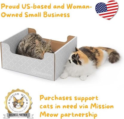 HIDE &amp; SCRATCH Cat Scratcher Box and Cat Bed with Refillable Double-Sided Cardboard Scratch Pad for Indoor Cats