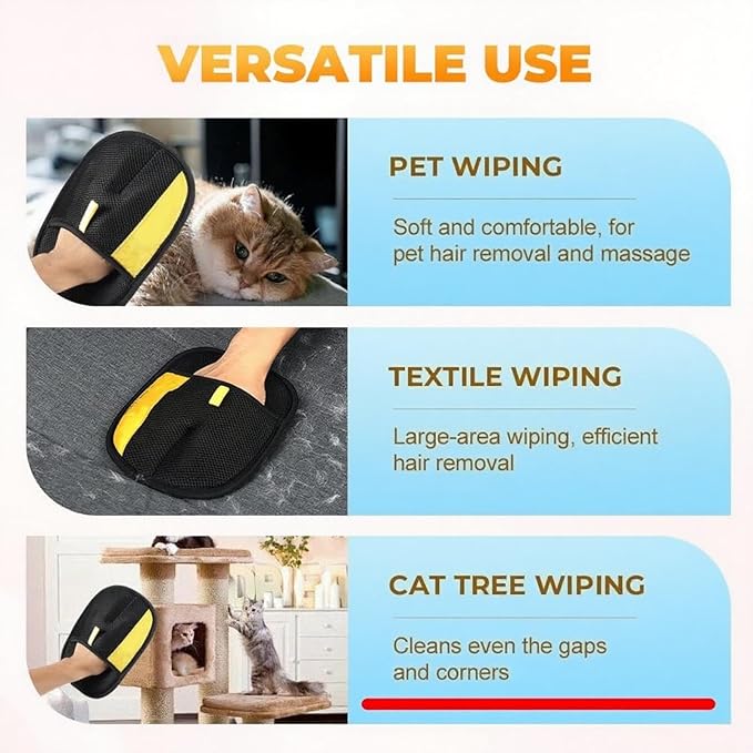 Pet Hair Removal Glove - Electrostatic Reusable Grooming Gloves for Cats &amp; Dogs, Professional Cleaning Mitt with Hair Remover Tool (2 Pack)