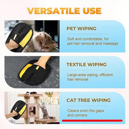 Pet Hair Removal Glove - Electrostatic Reusable Grooming Gloves for Cats &amp; Dogs, Professional Cleaning Mitt with Hair Remover Tool (2 Pack)