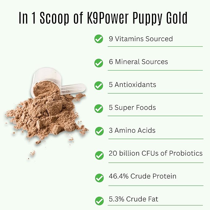 K9 Power Puppy Gold 1 lb - Supplement for Growing Puppies &amp; Nursing Mothers - Essential Nutrients for Healthy Growth &amp; Development - 45 Scoops