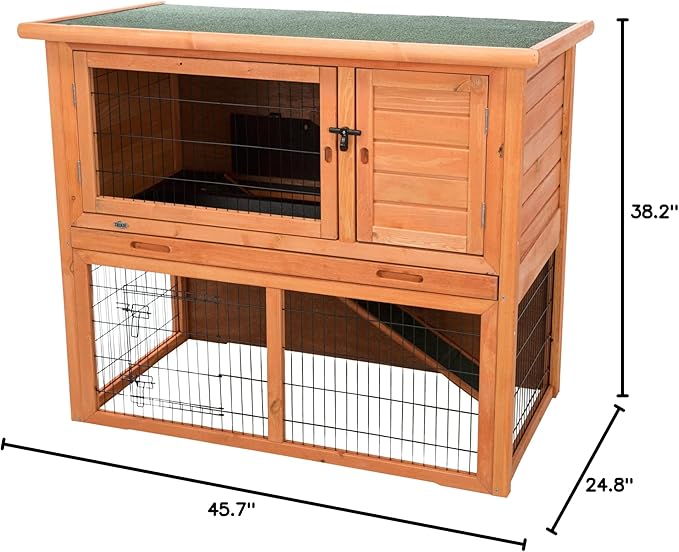 TRIXIE natura Outdoor Rabbit Hutch with Run - 2-Story Rabbit Cage with Non-Slip Ramp - Large Elevated Small Animal House with Secure Playpen, Hinged Roof &amp; Pull-Out Tray - in Brown