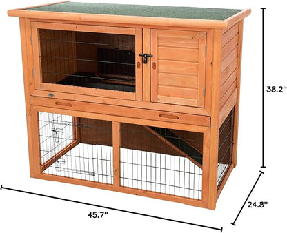 TRIXIE natura Outdoor Rabbit Hutch with Run - 2-Story Rabbit Cage with Non-Slip Ramp - Large Elevated Small Animal House with Secure Playpen, Hinged Roof &amp; Pull-Out Tray - in Brown