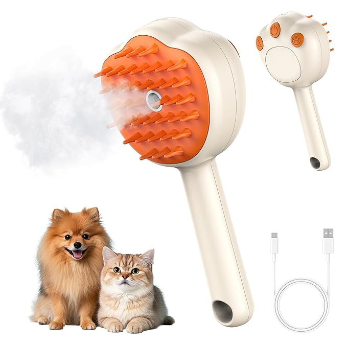 Steam Cat Brush, 6-in-1 Dog Brush Spritz Defur Comb, Steamy Skin Friendly Deshedding Grooming Tool, Suitable for Shedding &amp; Haired Pets, Pet Supplies Accessories,Yellow