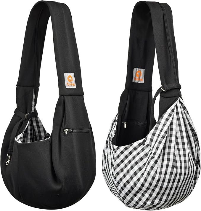 Tomkas Small Dog Sling Carrier - Zipper Pocket &amp; Classic Strap - for 3-10 lbs Pets(Black)