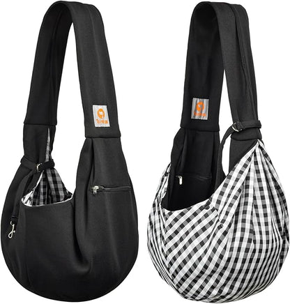 Tomkas Small Dog Sling Carrier - Zipper Pocket &amp; Classic Strap - for 3-10 lbs Pets(Black)