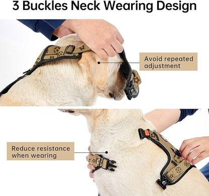 IVY&amp;LANE No Pull Dog Harness with Leash Set, Reflective No Choke Pet Vest,Adjustable Oxford Dog Vest Harness with Easy Control Handle for Large Dogs (Light Brown,L)