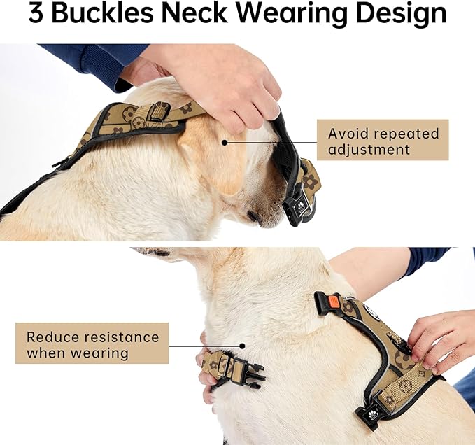 IVY&amp;LANE No Pull Dog Harness with Leash Set, Reflective No Choke Pet Vest,Adjustable Oxford Dog Vest Harness with Easy Control Handle for Medium Dogs (Light Brown,M)