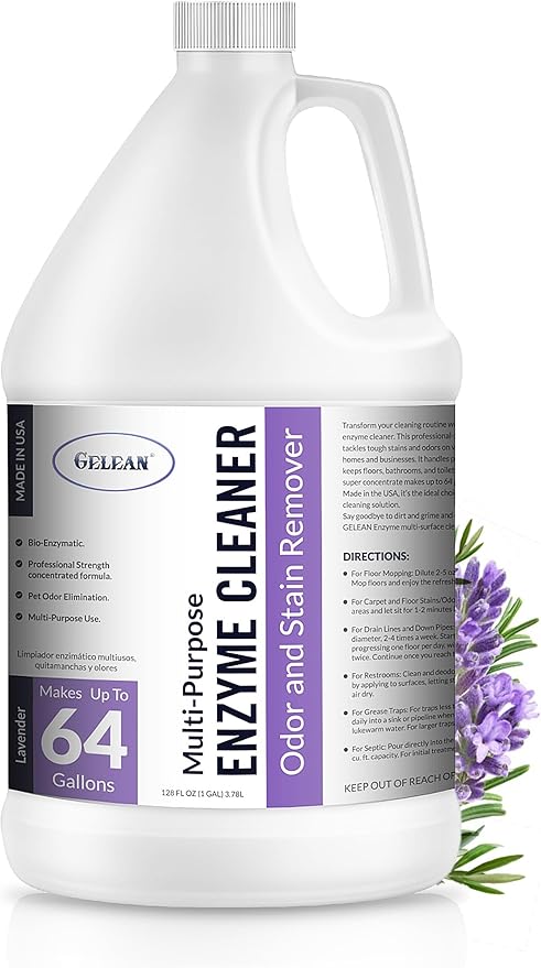 Multi-Purpose Probiotic Enzyme Cleaner, Made in USA - Pet Stain and Odor Remover - Concentrated - Professional &amp; Home Strength Drains, Floors, Bathrooms, Toilets Trash Can, (1 gallon, Lavender)