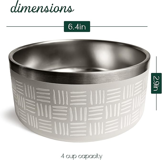 CROXTON &amp; CO. Stainless Steel Pet Bowl for Dogs &amp; Cats | Insulated Food Bowls for Dog Cat | No Tip No Slip | Non-Slip Rubber Base | Dishwasher Safe | Medium (4 Cups)