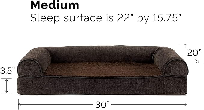 FurHaven Soft, Orthopedic Foam Sofa Dog Bed with Washable &amp; Removable Cover - Sherpa/Chenille - Coffee, Dogs Up to 35 lbs - Medium