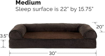 FurHaven Soft, Orthopedic Foam Sofa Dog Bed with Washable &amp; Removable Cover - Sherpa/Chenille - Coffee, Dogs Up to 35 lbs - Medium