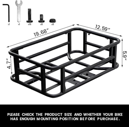 AWQM Large Ebike Basket, Waterproof Metal Electric Bicycle Basket, Quick Assemble Bike Accessories Rear Cargo Rack for Picnic, Pet, Sports