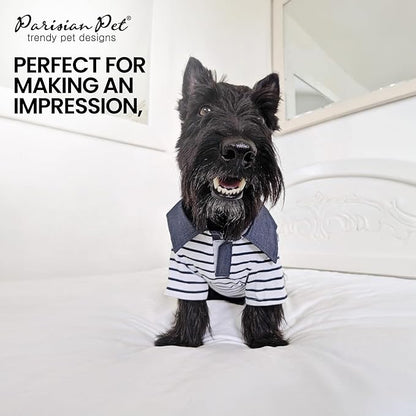 Parisian Pet Preppy Boy Polo Dog Shirt – Puppy Outfits – 100% Cotton Doggie Clothes – Cute Machine Washable Puppy Apparel - Dog Shirts for Medium Dogs M