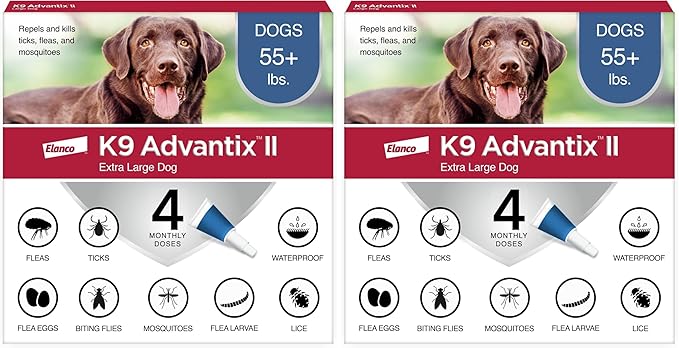 K9 Advantix II XL Dog Vet-Recommended Flea, Tick &amp; Mosquito Treatment &amp; Prevention | Dogs Over 55 lbs. | 4-Mo Supply (Pack of 2)